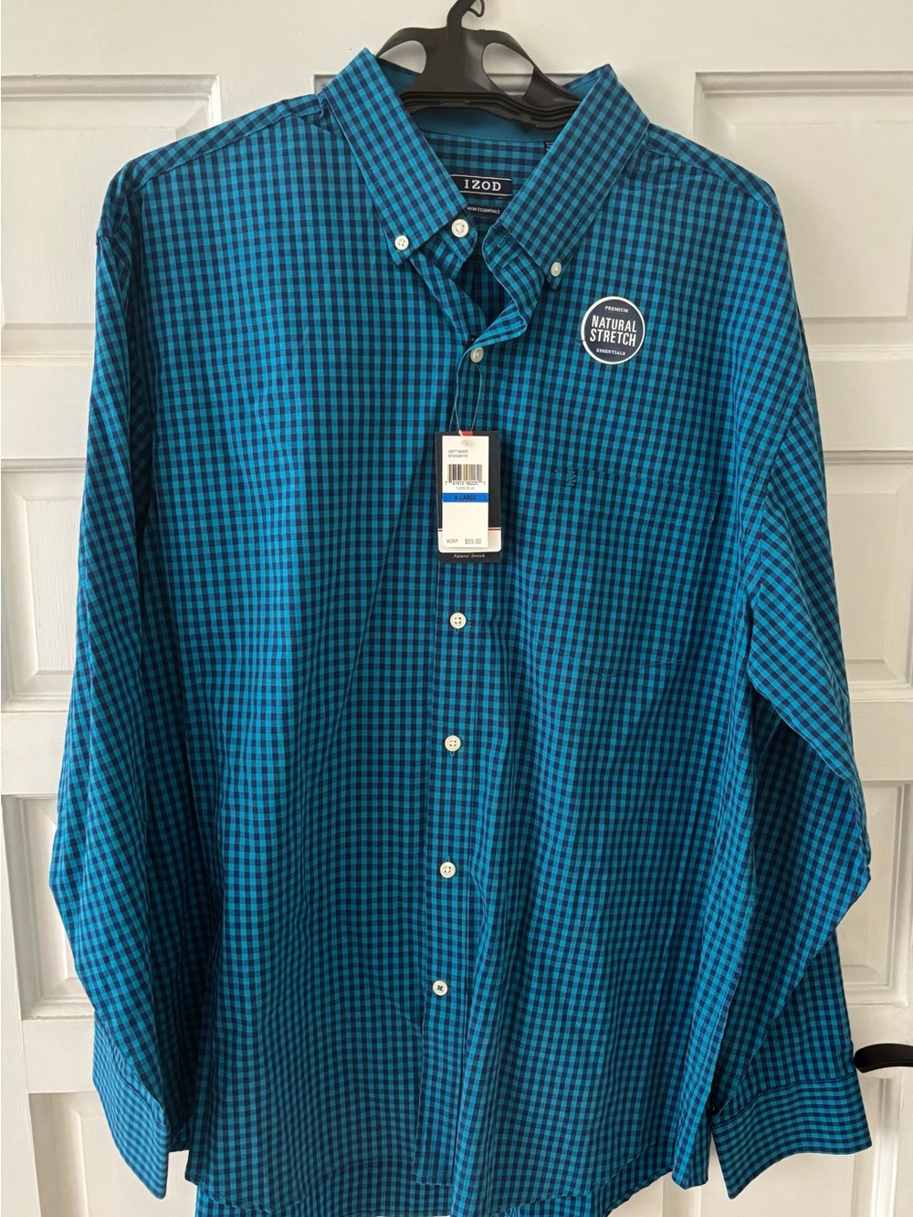 Izod Teal and Navy Micro-Check Button-Down Shirt